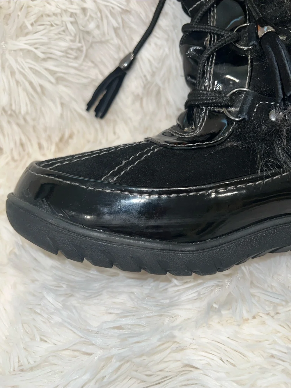 Sporto Black Faux-Fur Trim Lace-Up Winter Boots